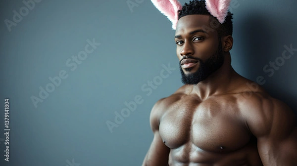 Fototapeta portrait of handsome man  in rabbit ears 