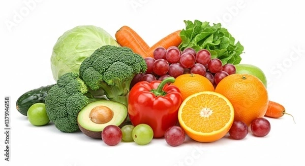 Fototapeta A colorful and diverse collection of fresh fruits and vegetables displayed
