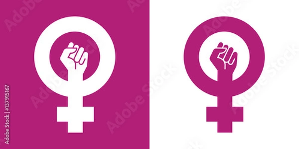 Fototapeta Płaski ikona symbol feminizmu z fioletową i białą pięścią