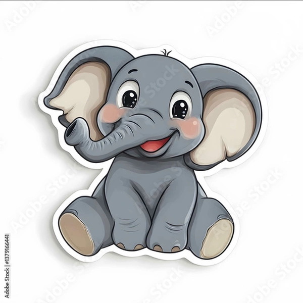 Obraz cartoon elephant sitting with big smile sticker design white background