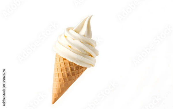 Fototapeta Vanilla ice cream in a crisp delicious cone, perfect for summer themes, food blogs, dessert menus, and social media posts
