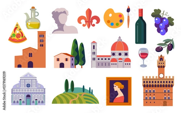 Obraz florence travel vector icons set