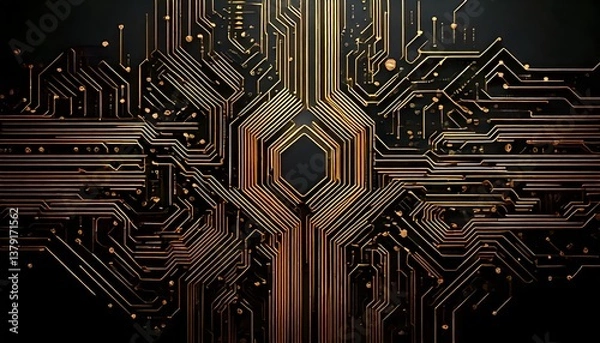 Obraz Digital Circuitry Pattern in Black and Gold