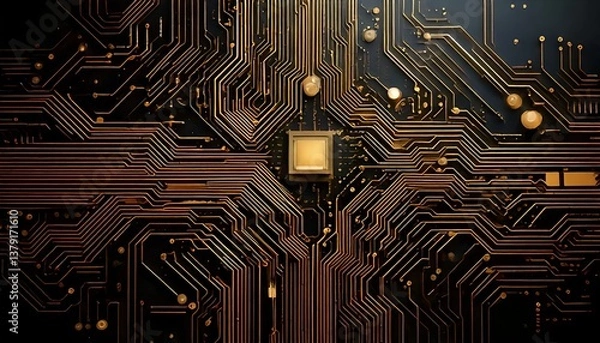 Obraz Digital Circuitry Pattern in Black and Gold