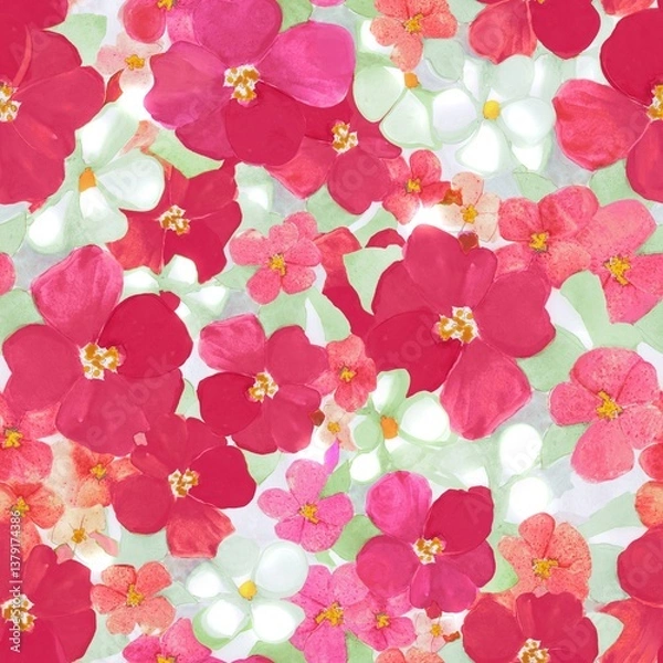 Fototapeta seamless pattern with watercolour  pink flowers