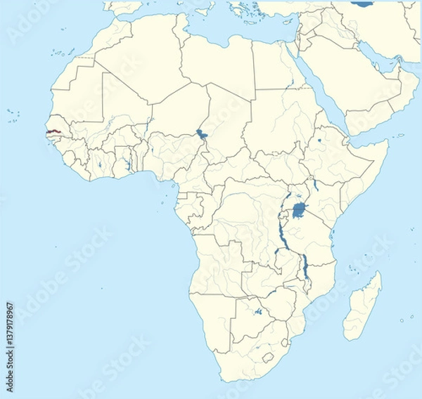Fototapeta Detailed national location map of THE GAMBIA within the great continent of Africa