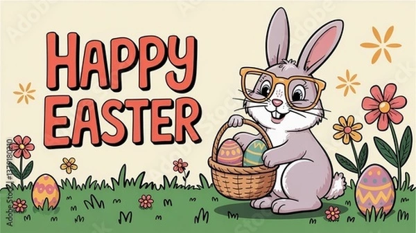 Fototapeta easter card with bunny and eggs