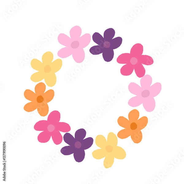 Fototapeta Floral spring summer wreath. Round floral frame with floral arrangements, empty space for text. Trendy greenery in botanical style in rustic style