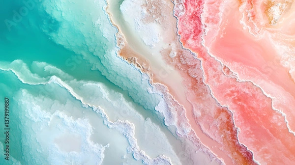 Fototapeta Top-Down Drone View of Geometric Salt Lake with Colorful Mineral Patterns and Surreal Textures