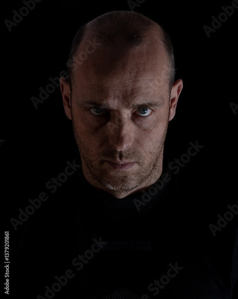 Obraz Adult man with a black background staring at the camera