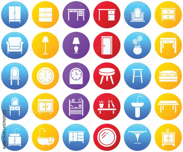 Fototapeta Furniture and household Gradient Circle icon set, vector illustrator