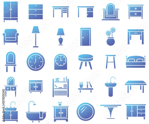 Obraz Furniture and household Gradient icon set, vector illustrator