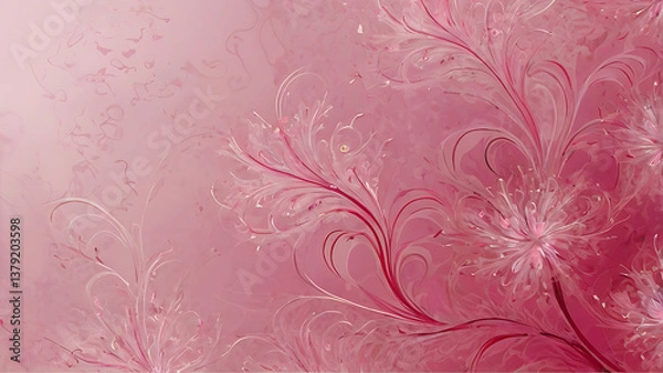 Fototapeta Abstract fractal flowers on a pink illustration, pattern botanical flower graphic floral texture summer modern vintage  background red plant design. ai
