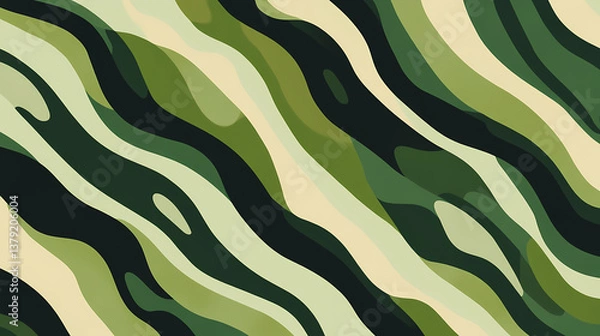Obraz Green and olive colored curved lines create a wavy pattern. Shadowed Echo. Illustration
