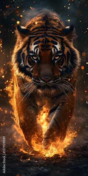 Obraz tigre firewalking listras fundo preto wallpaper smartphone