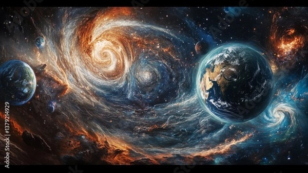 Fototapeta Earth in the Whirlwind of Cosmic Galaxies A Celestial Tapestry