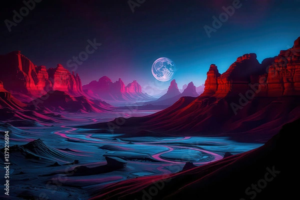 Fototapeta Art Sci-Fi image depicting a mysterious alien planet with an eerie atmosphere. Generative AI