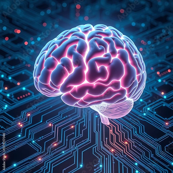 Fototapeta Artificial Intelligence Brain with Neural Network and Futuristic Technology Concept