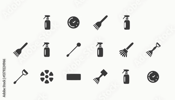 Obraz Cleaning Tools and Supplies Icons in Minimalist Style  