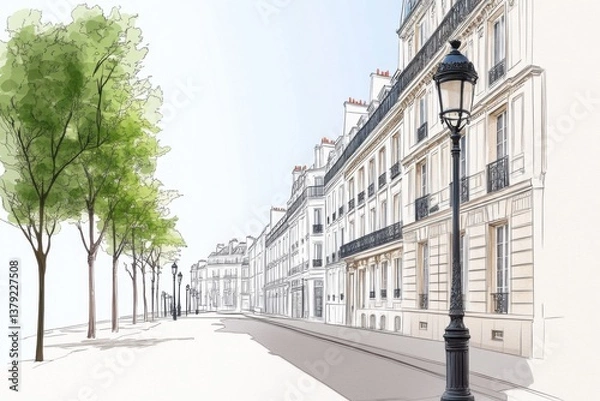 Obraz Exploring a grand Parisian boulevard with elegant buildings and vintage street lamps