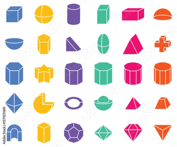 Fototapeta Shape 3D color, icon set.