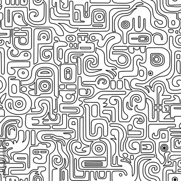 Obraz Black and white abstract drawing hand-drawn in scribbles on a black background.Seamless pattern.	
