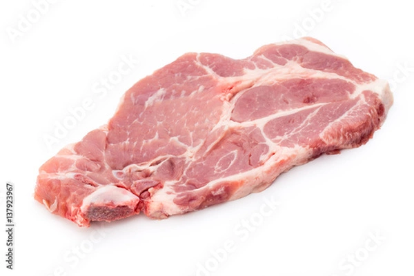 Obraz Fresh raw beef steak isolated on white background, top view.