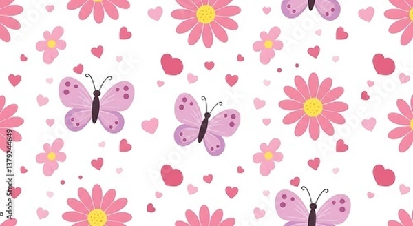 Fototapeta Flutter of Hearts and Blooms AI Generated