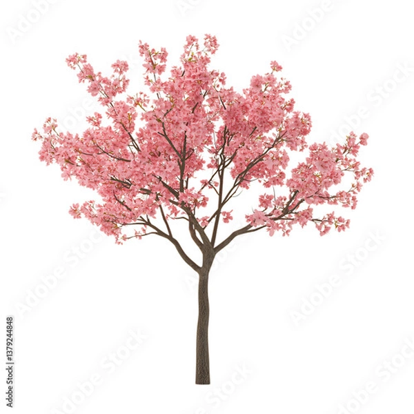 Fototapeta 3D Rendered Cherry Tree Sapling with Tiny Blossoms Isolated on Transparent Background