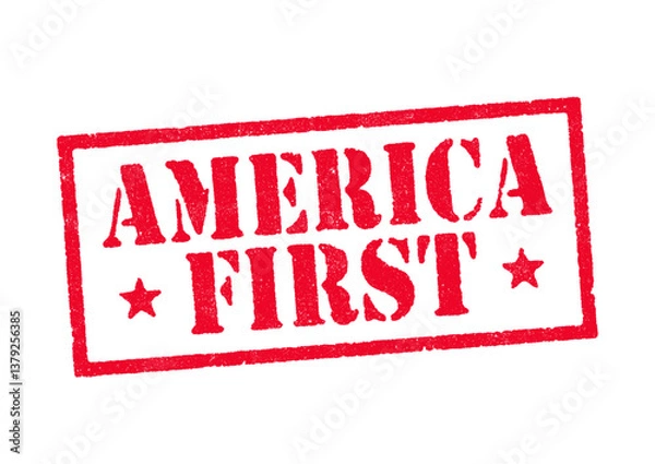 Obraz Vector illustration of the America First with stars in red ink stamp