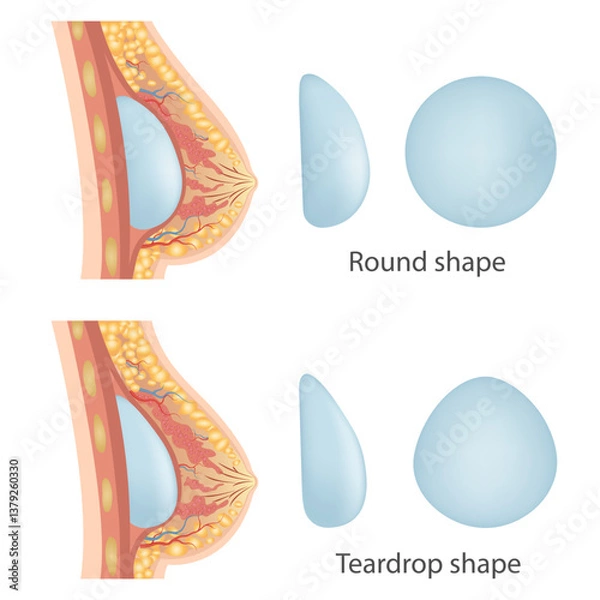 Fototapeta Breast augmentation with implant or breast surgery, injection of silicone gel using prepectoral and subpectoral technique,