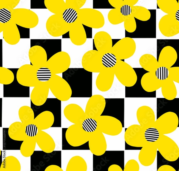 Obraz A drawing of large daisies in bright colors.Seamless pattern.