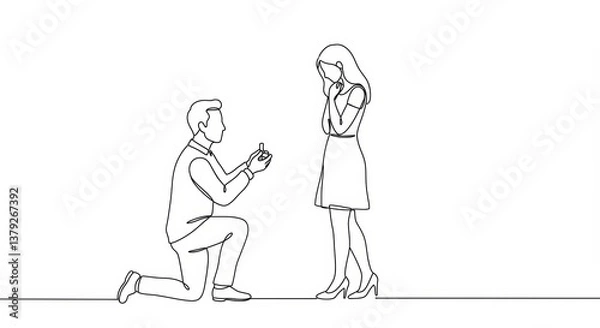 Fototapeta Minimalist single line art depicting a marriage proposal with elegant simplicity
