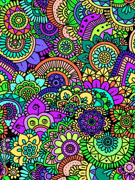 Obraz Geometric colored floral seamless hand-drawn pattern.Seamless background.	
