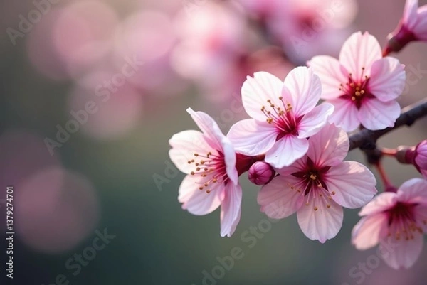 Fototapeta Delicate pink sakura blossoms, soft petals, gentle branch pattern , pattern, subtle, floral