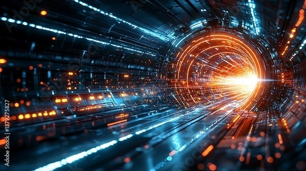 Obraz Futuristic Digital Tunnel Abstract Technology Background