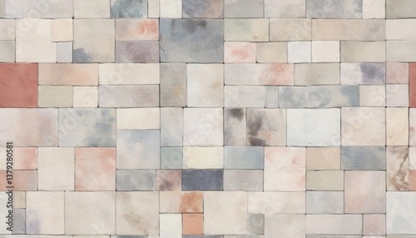 Obraz Abstract stone wall texture, pastel colors, seamless pattern, varied shapes tile pattern