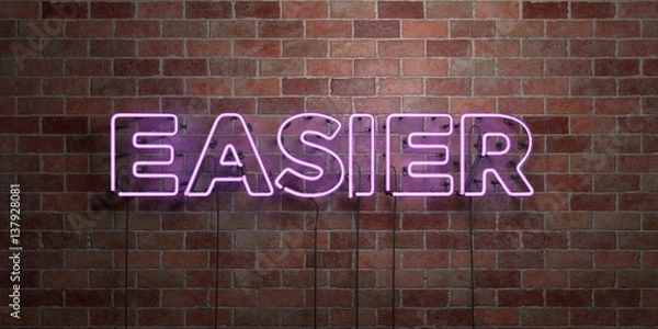 Fototapeta EASIER - fluorescent Neon tube Sign on brickwork - Front view - 3D rendered royalty free stock picture. Can be used for online banner ads and direct mailers..