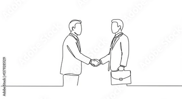 Fototapeta Elegant minimalist line art depicting a business handshake symbolizing agreement