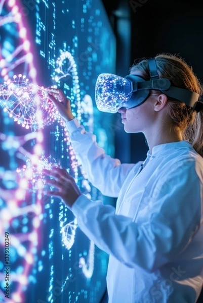 Fototapeta Innovative virtual reality experience science lab digital interaction futuristic environment close-up view technology advancement