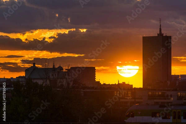 Obraz Sunset over city