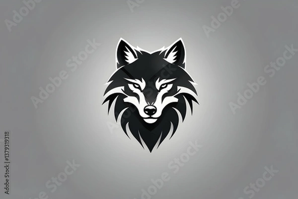Fototapeta Minimalist black and white fox head logo, designed in a modern and geometric style. The sharp, symmetrical lines emphasize the animal's sleek and cunning nature, making it perfect for branding, tattoo