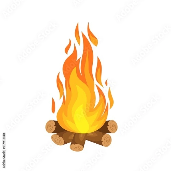 Obraz ilustracji wektorowych spalania ogniska z drewnem na białym tle