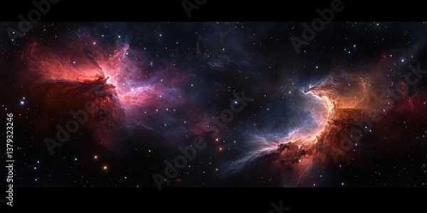 Fototapeta Nebula Deep Space Scene with Cosmic Realism in Red and Purple Gases Illuminated by Stars and Celestial Lights