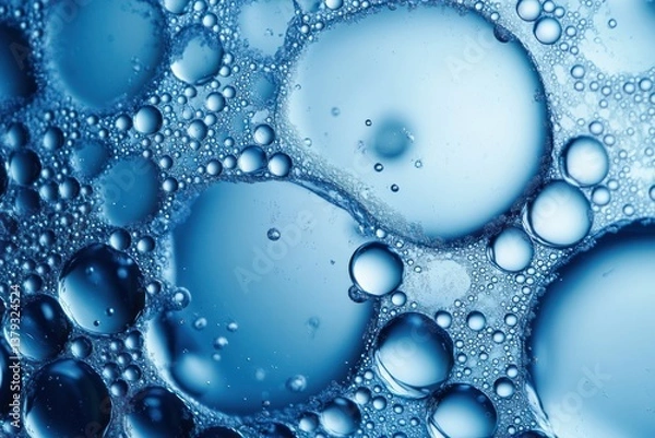 Fototapeta Macro Photography of Soap Bubbles in Water Under Microscope with Cold Blue Light Abstract