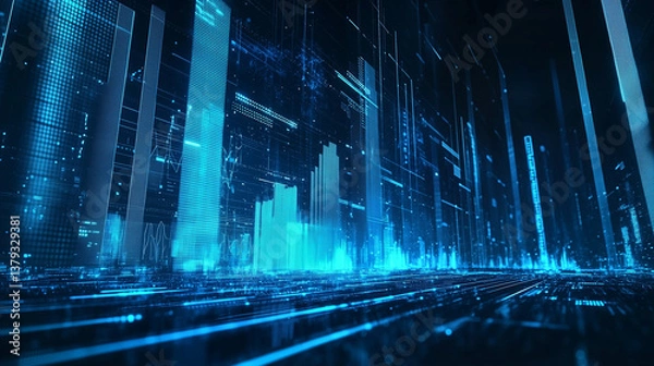 Fototapeta astarte.ai: Digital Light Beams – Futuristic Blue Data Network Background