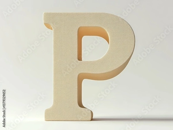 Obraz Minimalist 3D Typography P Soft Beige Isometric Design Modern Art Style Luxury Gold Font