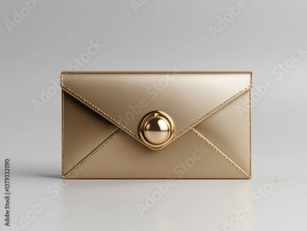 Fototapeta Golden envelope with notification bell on white background 3D render of e-mail message icon and newsletter concept