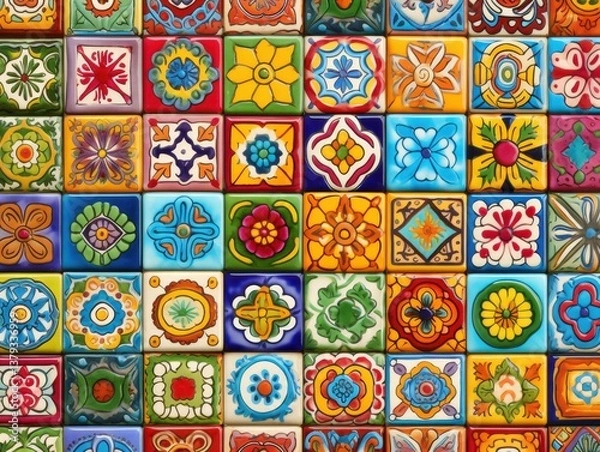 Obraz Colorful Talavera Tiles Pattern Background tile pattern
