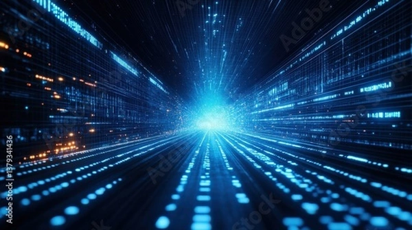 Fototapeta Digital Futuristic Data Tunnel